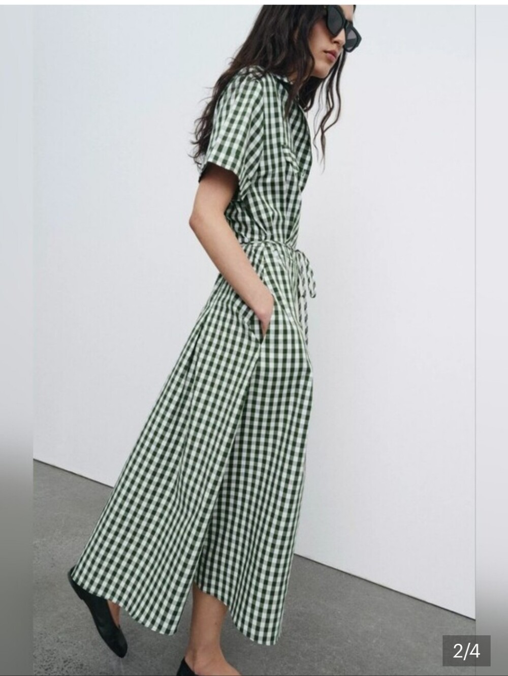 Zara Green and White Gingham Midi Shirt Dress - Picture 4 of 11